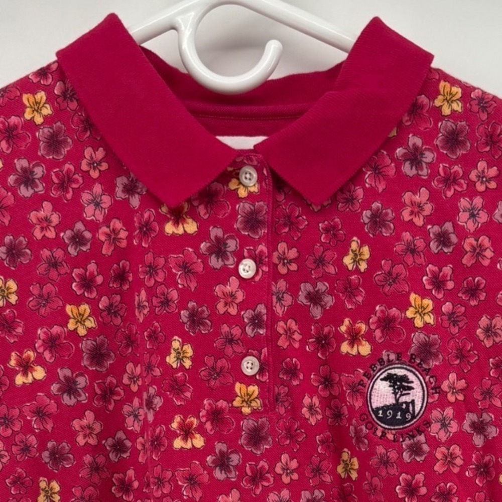 Cutter & Buck Pink Floral Polo Shirt Pebble Beach Golf Links Womens Small S